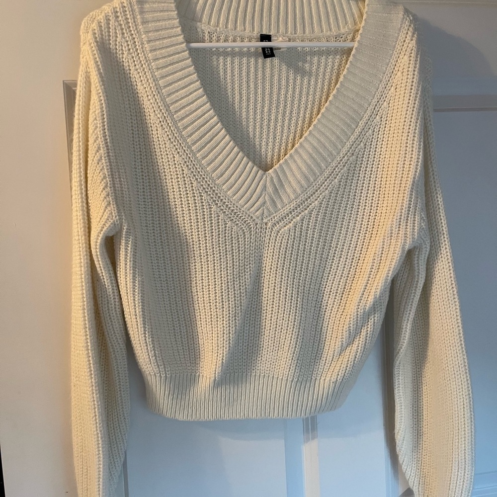 Women's Cream V-Neck Sweater